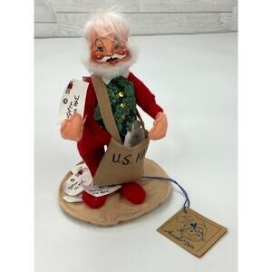 Vtg Annalee Mobilitee Doll 1991 Santa w/Mailbag & Letters 8" Wired Doll USA